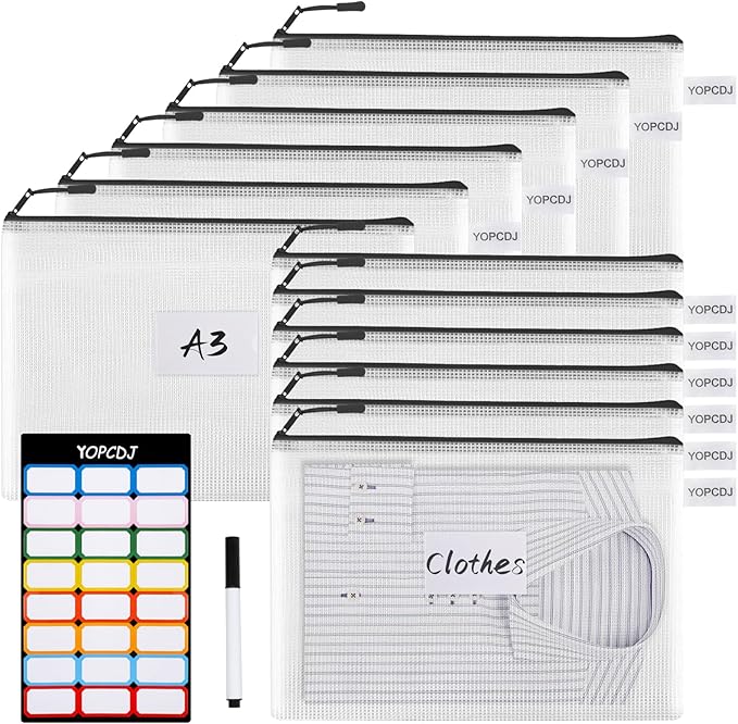 12pcs Mesh Zipper Pouch Bags, A3 Puzzle Bag for Organizing, File Bags Storage Bag, Board Games and Office Supplies