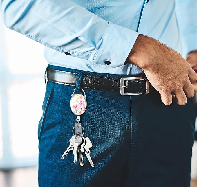 3 Pack Badge Reels Retractable,Double Sided Color Print Pattern Retractable Badge Holders,with Retractable Keychain, Badge Clip and Key Ring,Durable Nylon Retractable Rope