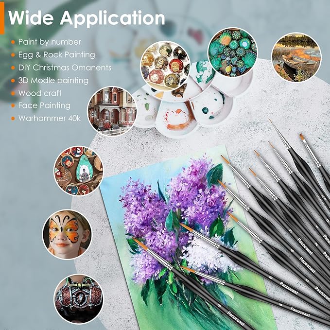 12PC Miniature Brushes, Pacocoast Detail Paint Brushes Set for Fine Detailing & Art Painting, Small Tiny Paint Brush Perfect for Acrylic, Paint by Number, Figurine, Craft, Models (Silver, Black)