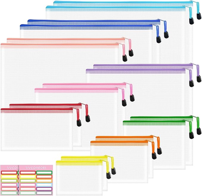 18pcs Mesh Zipper Pouch Bags, 9 Sizes Zipper Pouch, Mesh Bags With Zipper, Plastic Zipper Pouches, 9 Colors Zipper Pouches for Organizing, Board Game Storage, Travel, School Office organize