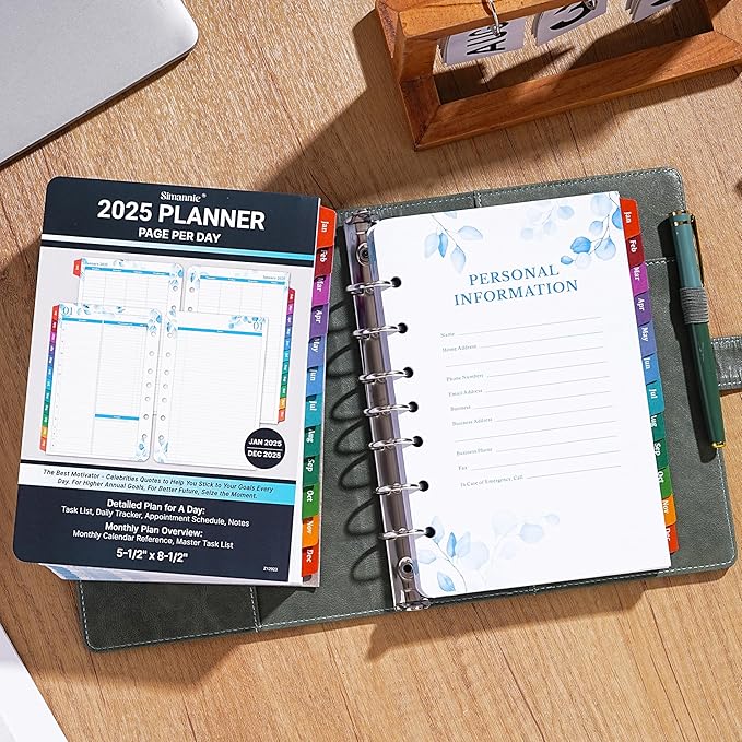 2025 Planner Refills - JAN - DEC 2025 Planner, Two Pages Per Day Daily & Monthly Planner, 5.5" x 8.4", Ring-Bound Organizer, Daily Tracker & Schedule, Colorful Tabs