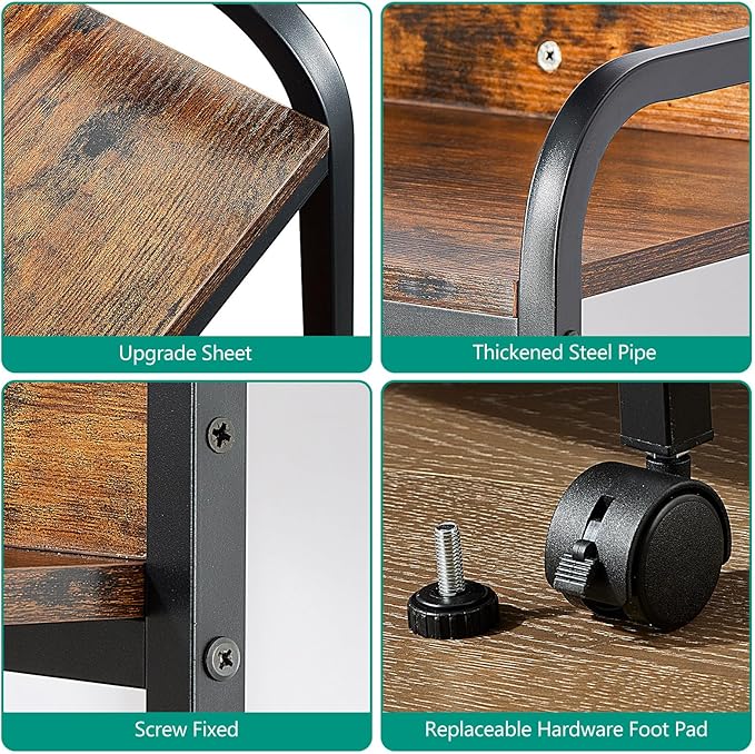 4 Tier Printer Stands, Printer Desk with Wheels, Multipurpose Office and Home Printer Stands, Shelving for Printers or Office for Fax Machines, Scanners, Printer carts for Office Vintage Brown