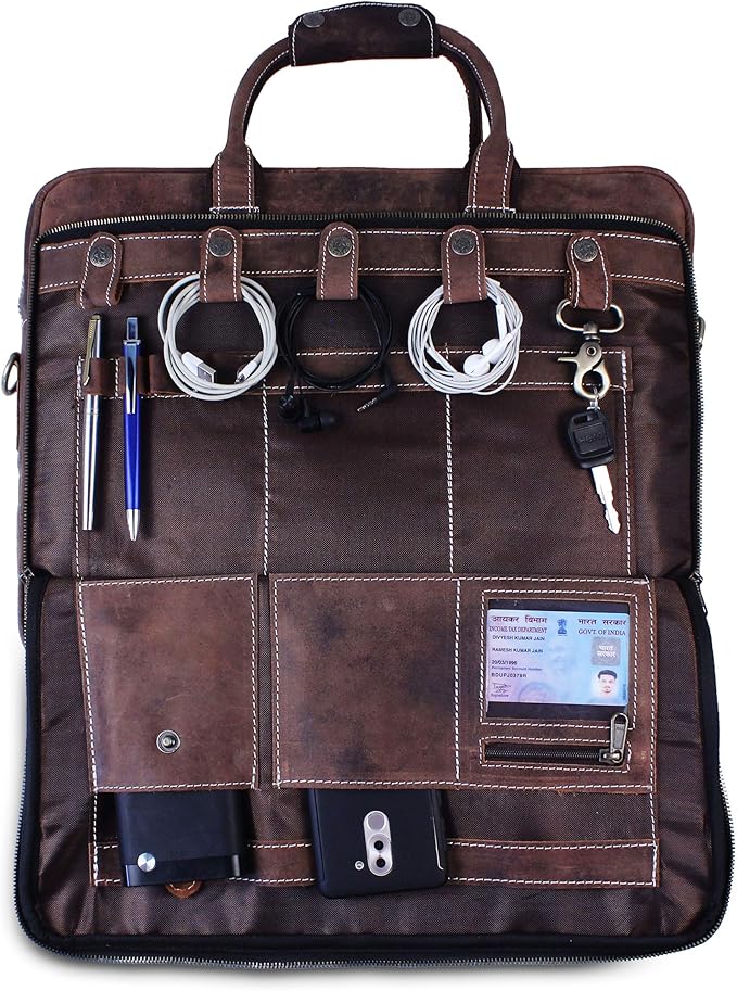 18 Inch Leather Laptop Bag for Computer Bag for Men– Supple Genuine Leather Briefcases for Men W/Padded Laptop Case Leather