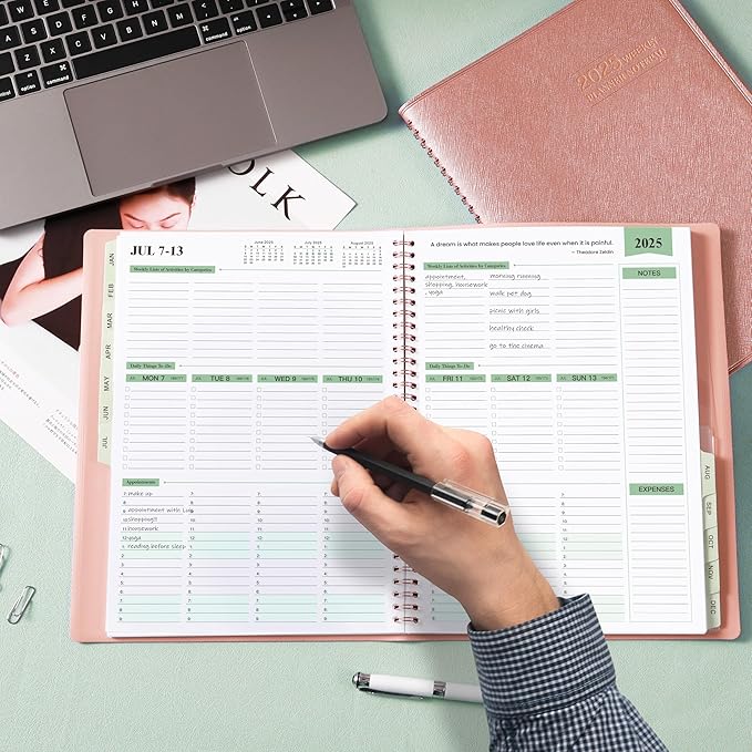 2025 Planner - Weekly & Monthly Planner Notepad 2025, 11.38'' x 8.74'', JAN. 2025 - DEC. 2025, Appointment Book, 60 Minutes Intervals, Monthly Tabs, Sturdy Cover, Spiral Bound, Back Pockets - Rose Golden
