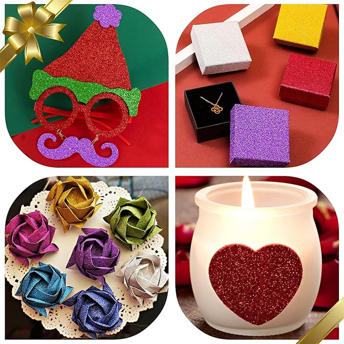 24 Sheets Purple Glitter Cardstock Paper, A4 Premium Sparkly Paper for Scrapbook, DIY Projects, Party Decoration, Gift Box Wrapping 250GSM/92lb