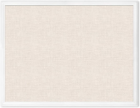 U Brands Farmhouse Linen Bulletin Board, 40"x30", White Wood Style Frame, Industrial Grade Pinning Surface