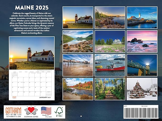 Maine Calendar 2025 Monthly Wall Calender 12 Month | American Made In The USA