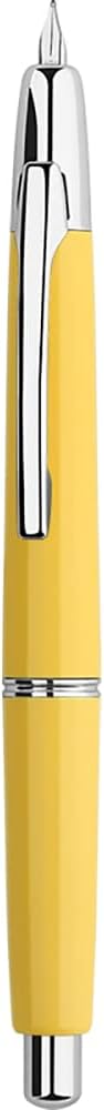 Majohn A2 Press Fountain Pen Extra Fine Nib with Box, Retractable Yellow Resin Ink Pen with Converter Writing Pen Set (Silver Clip Version）