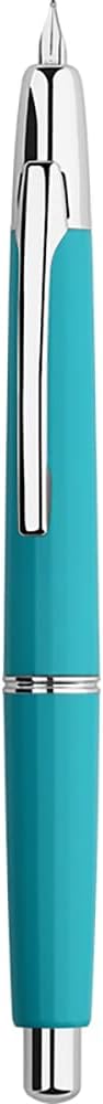 Majohn A2 Press Fountain Pen Extra Fine Nib with Box, Retractable Lake Blue Resin Ink Pen with Converter Writing Set (Silver Clip Version)