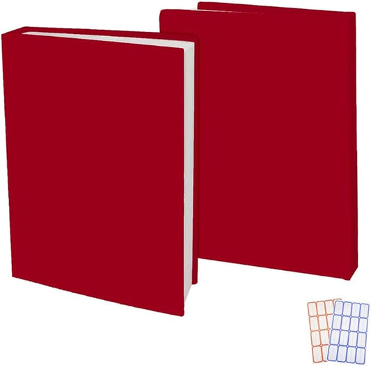2 Pack Stretchable Book Sleeve Covers, for Paperbacks Hardcover Textbooks up to 9" x 12", Office Supplies with Free Sticker Labels (2 Pack, Red)