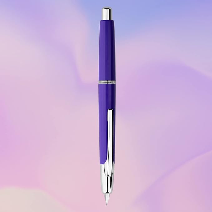 Majohn A2 Press Fountain Pen Extra Fine Nib with Box, Retractable Purple Resin Ink Pen with Converter Writing Pen Set (Silver Clip Version）