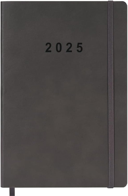 2025 Planner - Weekly and Monthly Planner Jan 2025 - Dec 2025, Holidays, Contacts and Notes Pages, Vegan Leather Cover, Elastic Closure, 5.5”x8.25”, Grey