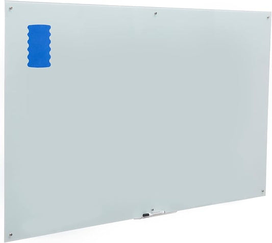 Large Glass Whiteboard Frameless Tempered Glass Dry Erase Board with Marker Tray for Interactive Office, Wall Mounted Frosted Glass Whiteboard (White, 72" x 40")