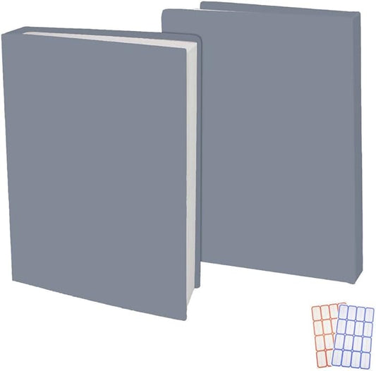 2 Pack Stretchable Book Sleeve Covers, for Paperbacks Hardcover Textbooks up to 9" x 12", Office Supplies with Free Sticker Labels (2 Pack, Grey)