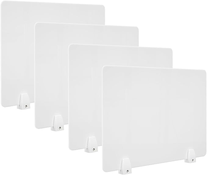 4PCS Desk Dividers Office Partitions, Privacy Desk Panel Protective, Acrylic Plexiglass Shield with Clamps for Offices Schools Call Centers - 23.6”L X15.8”W（White）