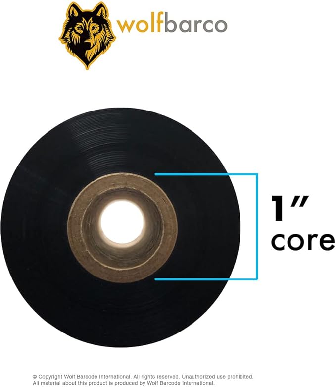 12 Rolls Wolfbarco 5.12" x 1476' (130mm x 450m) Black Premium Resin-Enhanced Wax Thermal Transfer Ribbon Compatible with Zebra,TEC, INTERMEC,Citizen,TSC,GODEX,ARGOX Printers