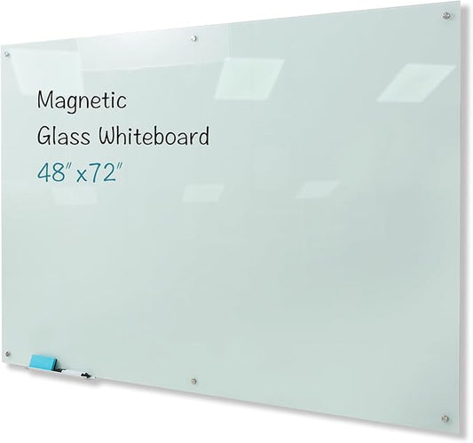 Magnetic Glass Whiteboard, 48"x72" Frameless Dry Erase Board White Board Surface Wall Mounted for Office, Classroom & Home