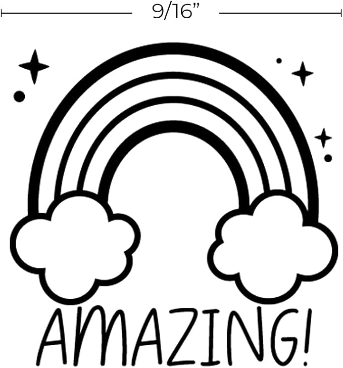 Amazing Magical Rainbow Stamp / 2000 Plus Self Inking School Teacher Reward Stamper / 9/16" Small Black Ink Homework Worksheet Grading Stamp/Made in USA