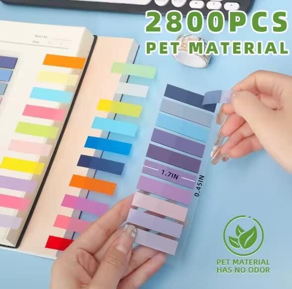 2800-Pcs Sticky/Book Tabs, Writable Morandi Translucent Book Markers Sticky Note Tabs, Repositionable Book Flags Strip, Post It Notes, Book Annotation Supplies, Annotation Tabs, File Index Tabs