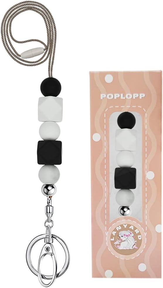 POPLOPP Teacher Lanyards for ID Badges and Keys, Cute Silicone Beaded Lanyard for Women Nurse Employees Students