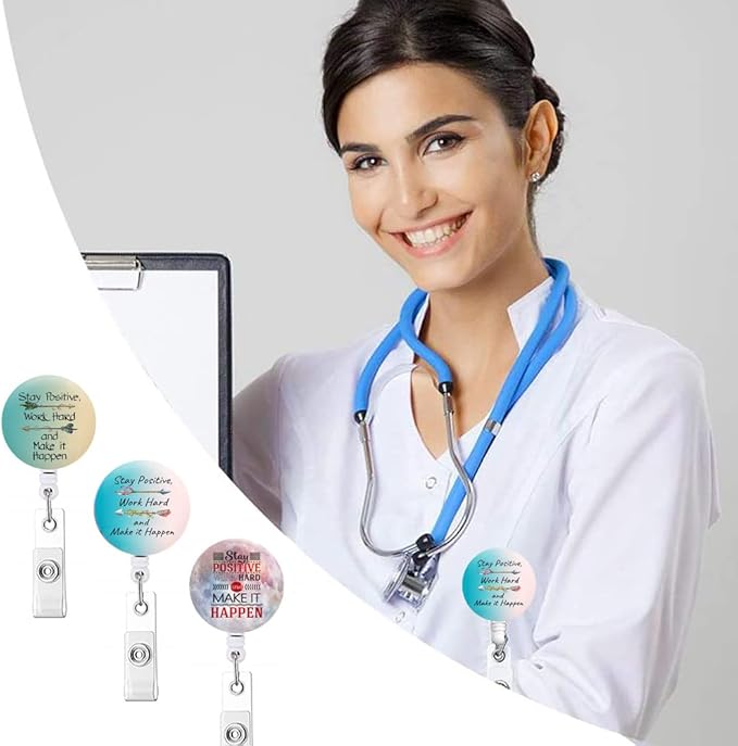 Badge Reels,Nurse Badge Holder,Retractable Badge Reel with Clip ID Card Holders for Office Worker Doctor Nurse(3 Pack Inspirational Quotes A)