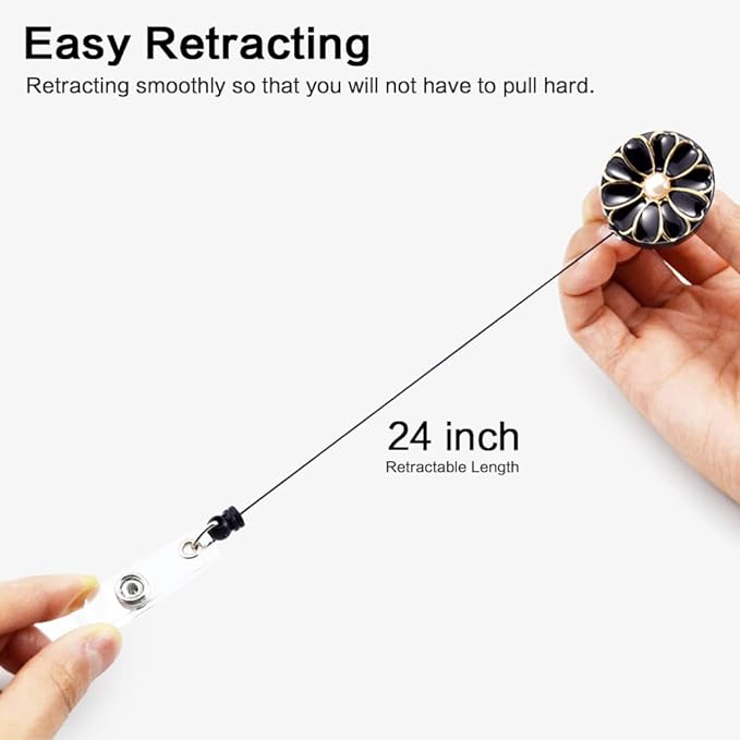 Retractable Badge Holder with Alligator Clip, 24 inch Retractable Cord, ID Badge Reel with Pearl, 3 Pack (Multiple)