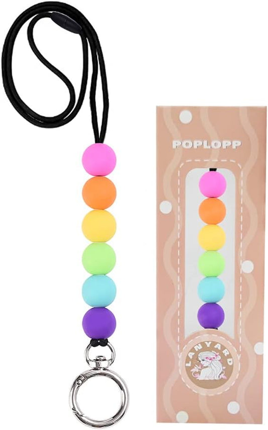POPLOPP Teacher Lanyards for ID Badges and Keys, Cute Silicone Beaded Lanyard for Women Nurse Employees Students
