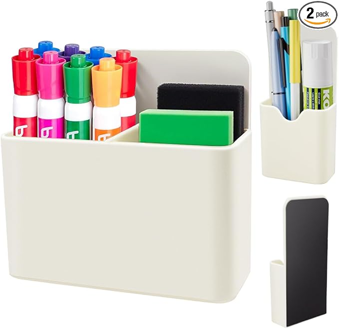 Magnetic Pen Holder,2 Pack Magnetic Dry Erase Marker Holder with Generous Compartments,Strong Magnet Storage Marker Pen Pencil Organizer for Refrigerator,Whiteboard,Locker Accessories