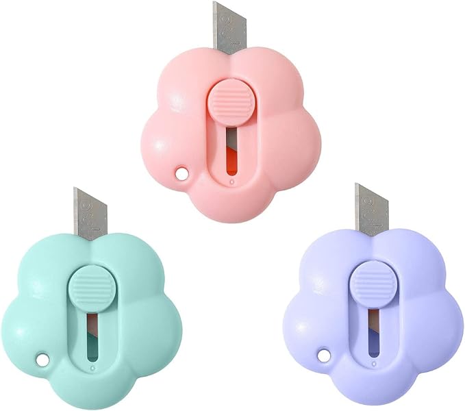 3 Pcs Flower Desks Letter Openers, Daisy Shaped Box Cutter, Mini Utility Knives, Multifunction Retractable Letter Opener Paper Envelope Cutter, Friendly Package Box Opener for Cutting Card Paper