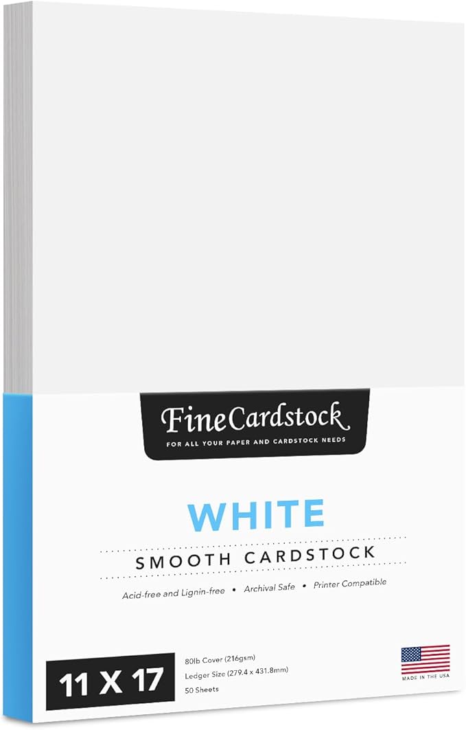 11 x 17 White Card Stock | Heavyweight 80lb Cover (216gsm) Cardstock Paper – Smooth Finish | For Arts and Crafts, Brochures, Restaurant Menus, Posters | 50 Sheets per Pack
