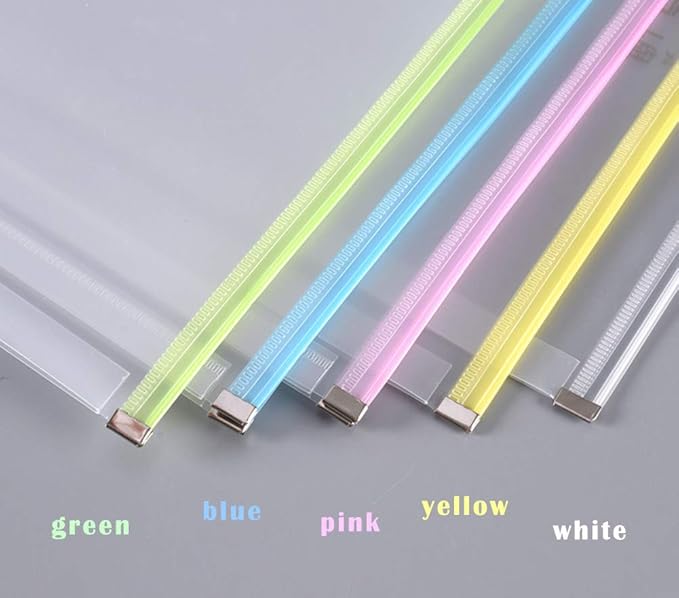 5Packs 9 3/4 x 13 Clear Plastic Zip Envelopes Letter File Document Paper Folder Case Assorted Colors