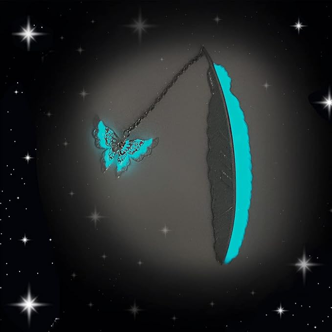 2 Pack Feather Metal Bookmark with Luminous 3D Butterfly Pendant & Dragon, Unique Glow in The Dark Bookmark Gift for Men Women (Dragon & Butterfly)