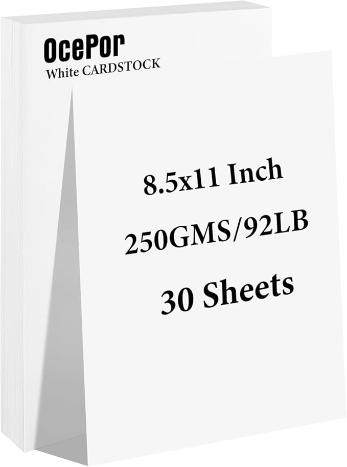 30 Sheets White Cardstock 8.5” x 11”, 92lb/250gsm Card Stock, Thick Card Stock Paper, Heavy Cardstock Paper for Printer, Resume, Scrapbooks, Art, Crafts, Business Cards