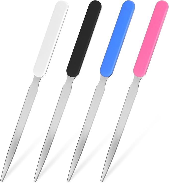 4Pcs Letter Opener Stainless Steel Envelope Openers Lightweight Hand Mail Slitters Metal Letter Knives Humanized Grip Handle Paper Cutting Knives for Office School Home Supplies