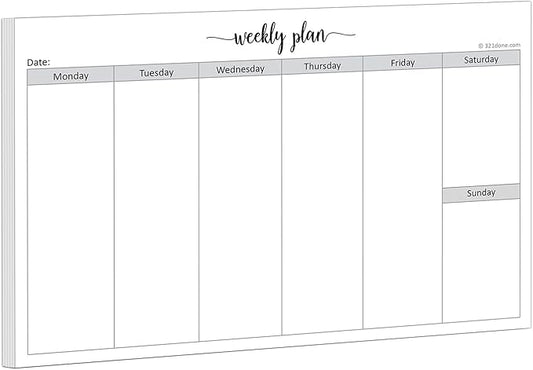 321Done Weekly Planning Notepad Landscape - 50 Sheets (8.5" x 5.5") - Horizontal Weekly Days of Week Paper Note Pad, Planner Organizing - Made in USA - Simple Script