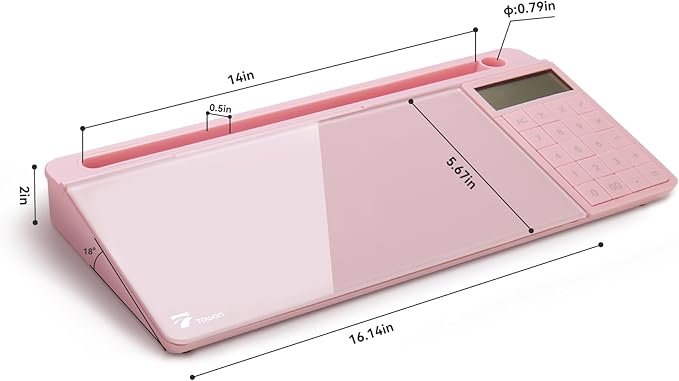 TOWON Desktop Whiteboard with Electronic Calculator and Mirror, Pink Desk Glass Whiteboard Organized, Glass Desktop Dry Erase Board with Accessories for Home Office Supply, Keyboard Dry Erase Notepad