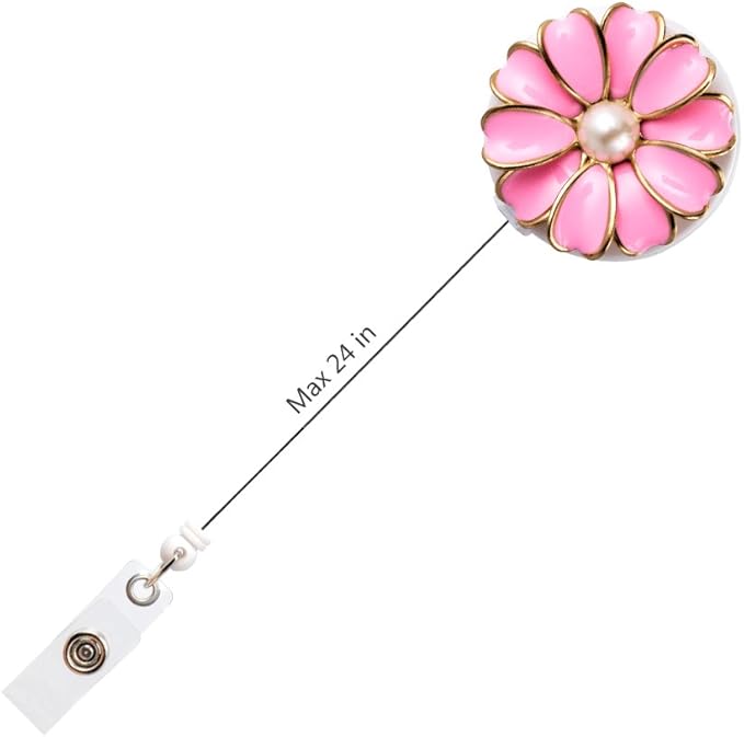 Retractable Badge Holder, ID Badge Reel with Pearl, 3 Pack (Pink)