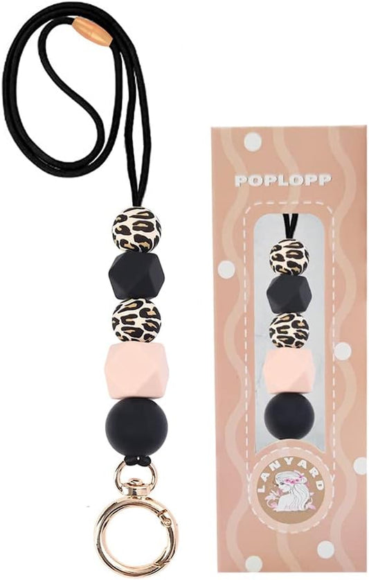 POPLOPP Teacher Lanyards for ID Badges and Keys, Cute Silicone Beaded Lanyard for Women Nurse Employees Students
