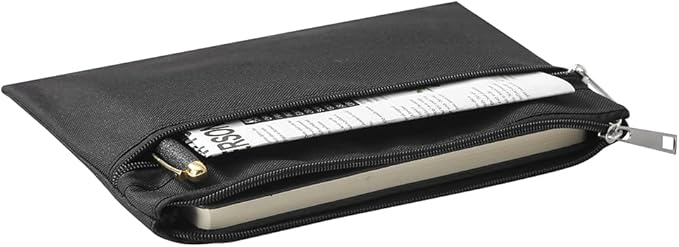 2 Pack 14 X 11 Inches 600D Zipped Large Storage Envelope Pouches Bags with 2 Pockets, Poly File Paper Document Organizer, Portable Bulk Bags for Filing Office Supplies, Black, 2 Pack