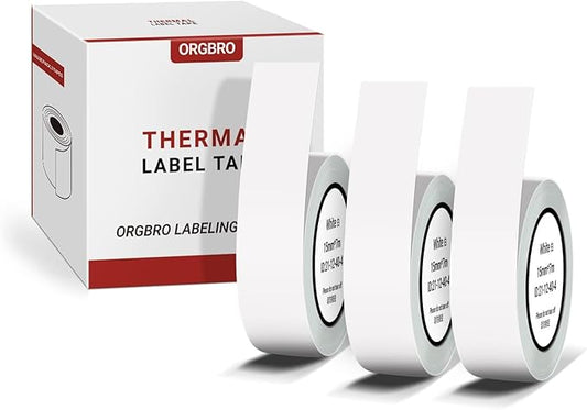 ORGBRO X1 Label Maker Tape, Genuine Thermal Label Print Paper 0.59"×275.6"(15mm×7m), Standard Laminated Office Labeling Tape Replacement, 3-Roll, White