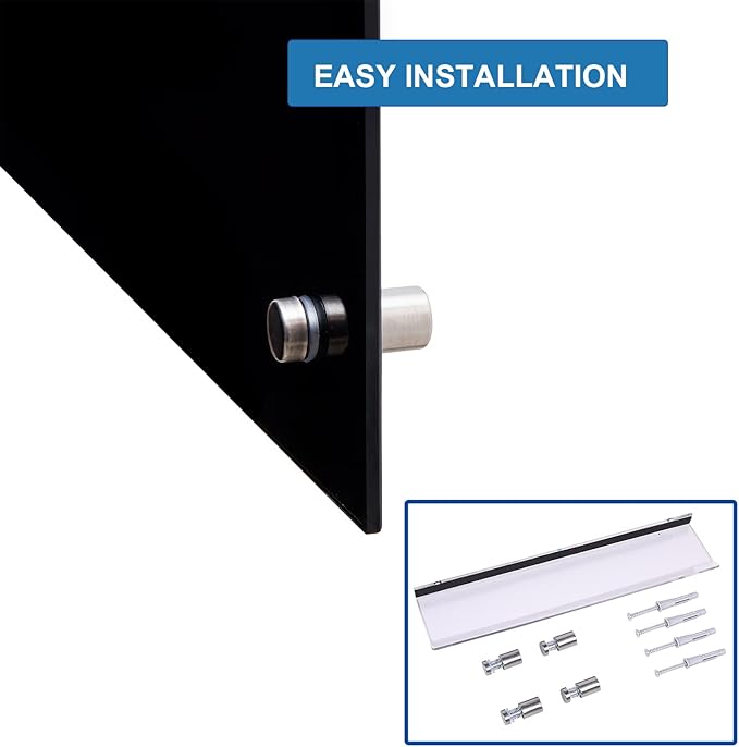 Black Glass Board Frameless Tempered Glass Dry Erase Board with Marker Tray for Interactive Office, Wall Mounted Frosted Glass Whiteboard (Black, 72" x 40")