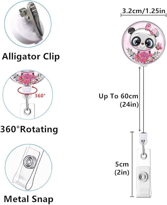 Retractable ID Badge Holder,Nurse Badge Reels with Clip,Name Card Holders for Office Worker Doctor Nurse （3 Pack Pretty Panda）