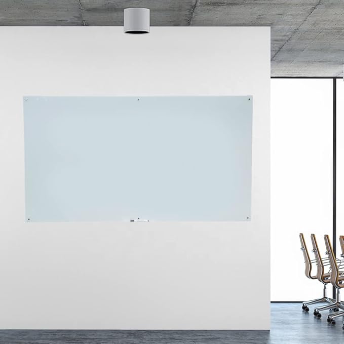 Glass Whiteboard Frameless Tempered Glass Dry Erase Board with Marker Tray for Interactive Office, Wall Mounted Frosted Glass Whiteboard, White, 60" x 40"