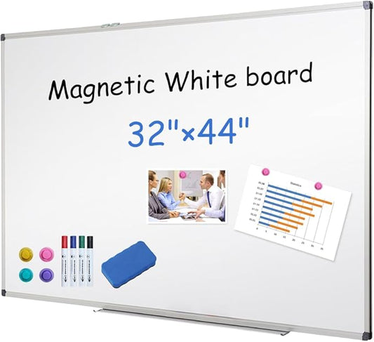 XIWODE Magnetic Dry Erase Board 32x44 Inches, Whiteboard for Wall with Silver Aluminum Frame, Durable Writing Surface for Home, Office & School Classroom