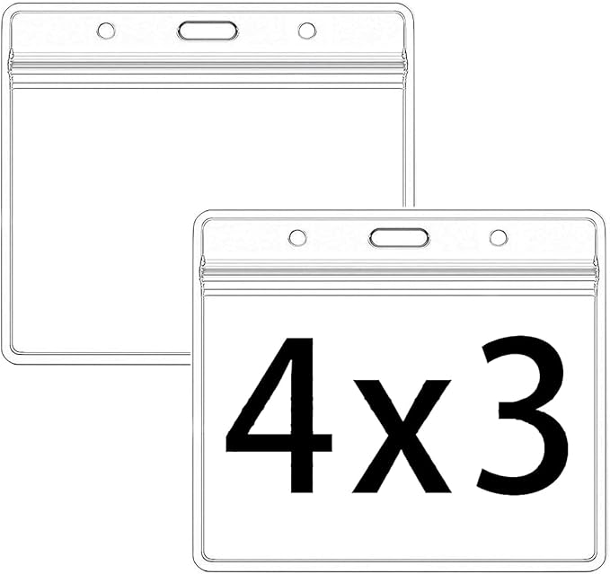 Thick Horizontal ID Card Name Tag Badge Holder with Waterproof Type Resealable Zip (Horizontal 4x3, 6Packs)