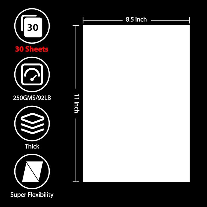 30 Sheets White Cardstock 8.5” x 11”, 92lb/250gsm Card Stock, Thick Card Stock Paper, Heavy Cardstock Paper for Printer, Resume, Scrapbooks, Art, Crafts, Business Cards