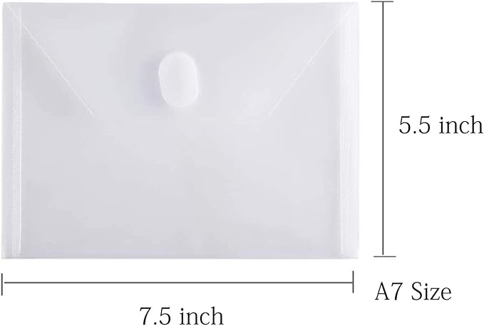 5x7 Small Plastic Envelopes Receipt Check Storage File Holder Case 6 Pack Hook & Loop Closure (Clear-6 Pack)