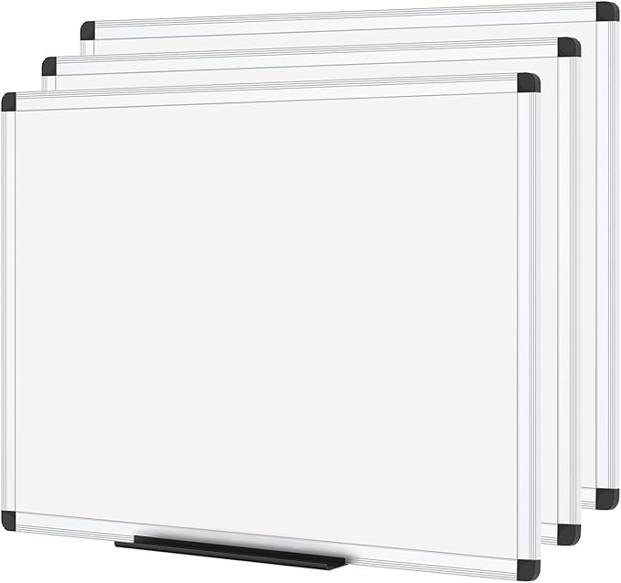 VIZ-PRO Magnetic Dry Erase Board, 24 X 18 Inches,3 Pack, Silver Aluminium Frame