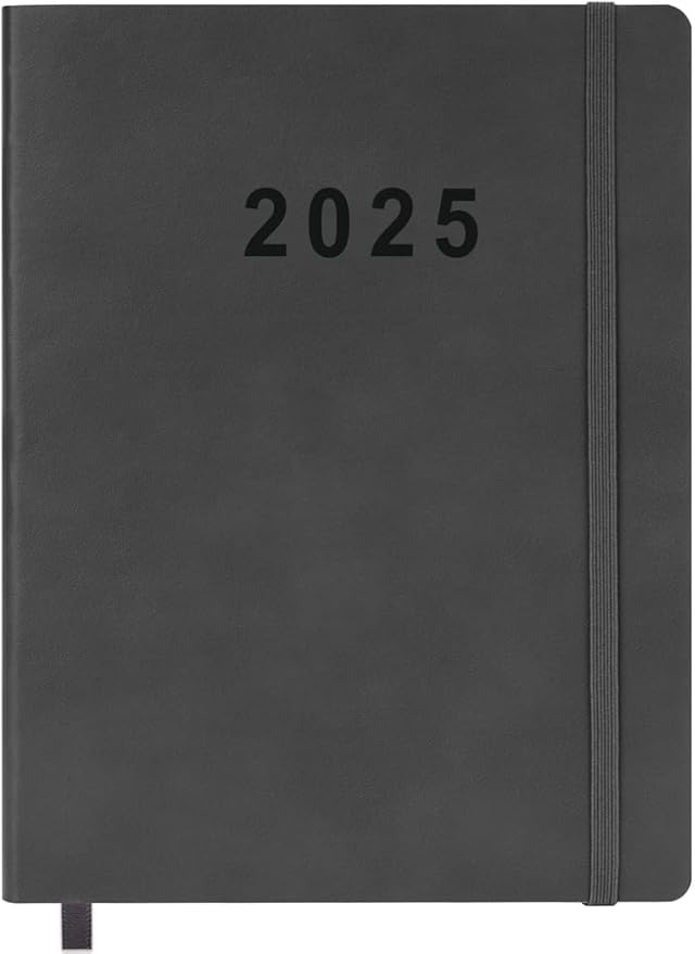 2025 Planner 8.5”x11”, Weekly and Monthly Planner from Jan 2025 to Dec 2025, Vegan Leather Cover, Elastic Closure, Grey