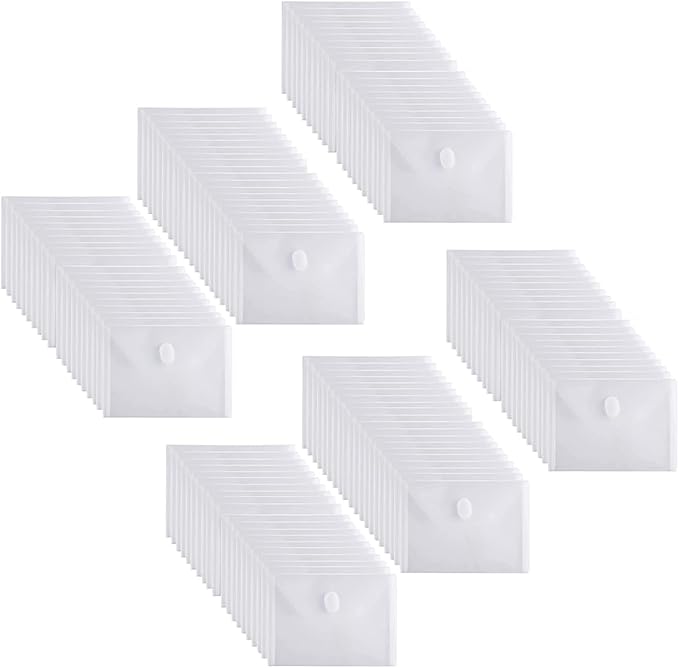 5x7 Small Plastic Envelopes Hook Loop Closure Receipt Storage Holder 120 Pack (clear-120 pack)